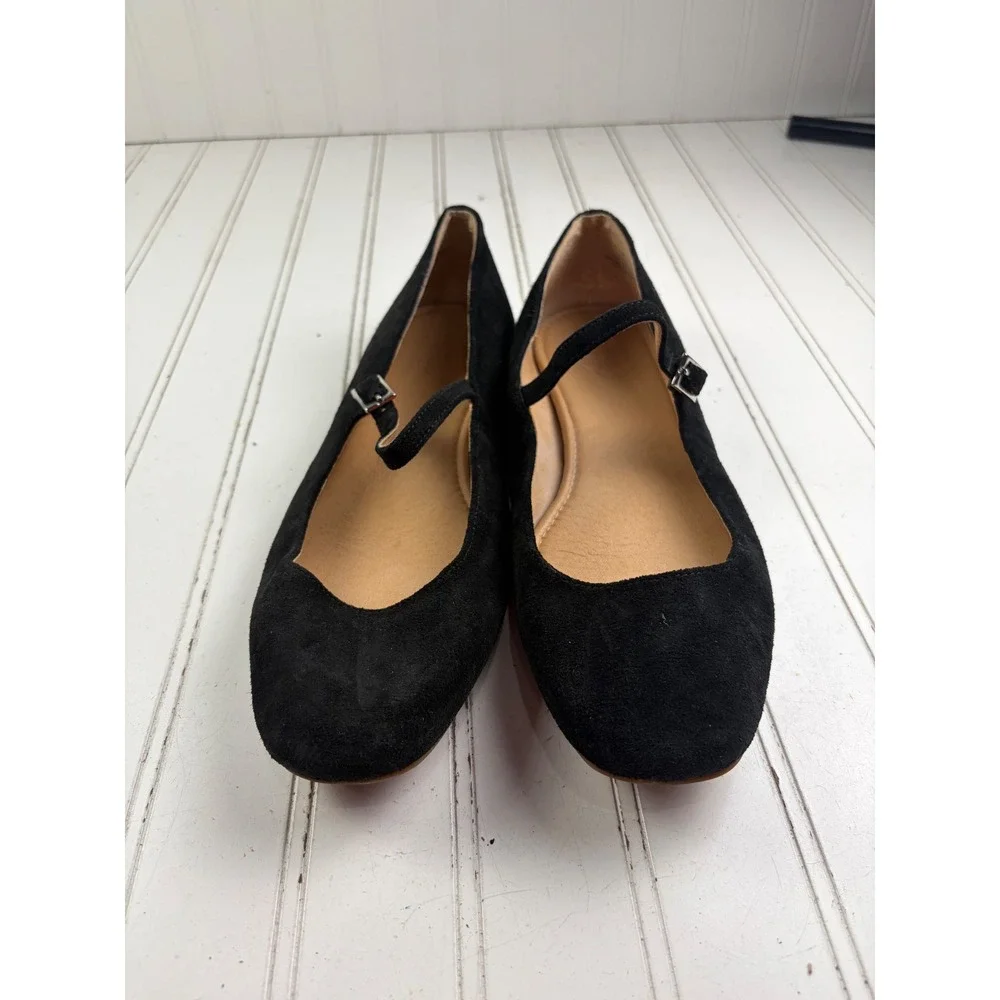 Crown Vintage Y2K Black Suede Mary Jane Flats Square Toe Women's Size 9.5M